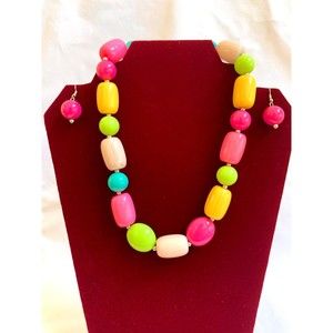 Retro Neon Bright Colored Chunky Necklace and Earrings Jewelry Set